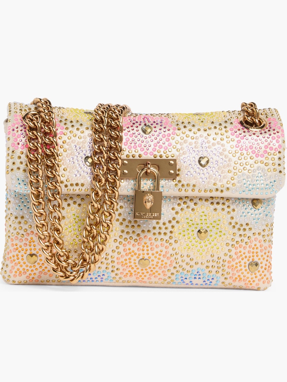 Kurt Geiger Multicolor Crystal-Embellished Shoulder Bag with Gold Chain